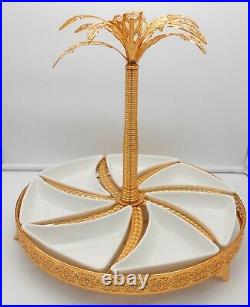 Gold metal serving tray, palm shape with 7 bowl / Home Decorative