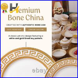 Golden Greek Key Bone China Dinnerware Set 57 Pieces FREE SHIPPING USA