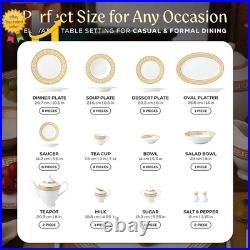Golden Greek Key Bone China Dinnerware Set 57 Pieces FREE SHIPPING USA
