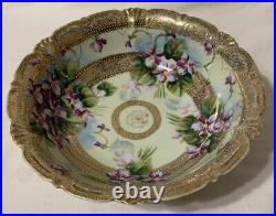 Gorgeous Antique Victorian Nippon 10 Serving Bowl Violets, Gold Moriage