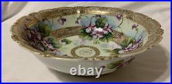 Gorgeous Antique Victorian Nippon 10 Serving Bowl Violets, Gold Moriage