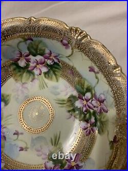 Gorgeous Antique Victorian Nippon 10 Serving Bowl Violets, Gold Moriage