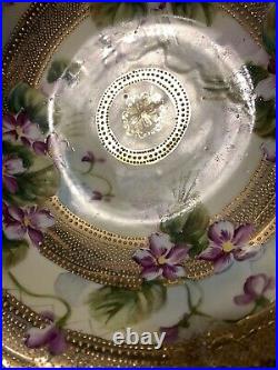 Gorgeous Antique Victorian Nippon 10 Serving Bowl Violets, Gold Moriage