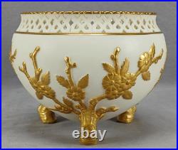 Grainger Worcester Embossed Gold Flowers & Ivory Footed Vase / Rose Bowl