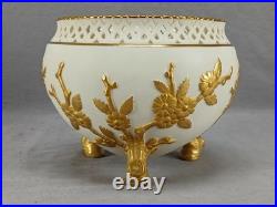 Grainger Worcester Embossed Gold Flowers & Ivory Footed Vase / Rose Bowl