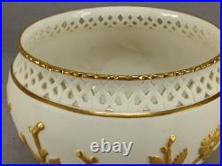 Grainger Worcester Embossed Gold Flowers & Ivory Footed Vase / Rose Bowl