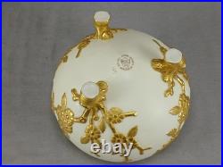 Grainger Worcester Embossed Gold Flowers & Ivory Footed Vase / Rose Bowl