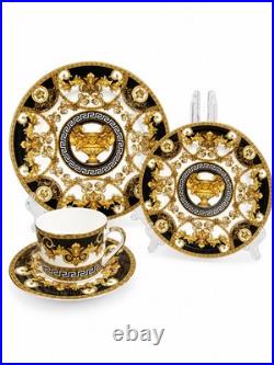 Greek Amphora Versailles Bone China 16 pieces Dinner Set Black/Gold