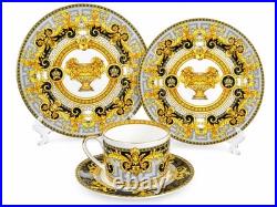 Greek Amphora Versailles Bone China 16 pieces Dinner Set Black/Grey/Gold