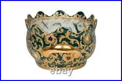 Green and Gold Tapestry Scalloped Porcelain Handled Footbath 16 Length