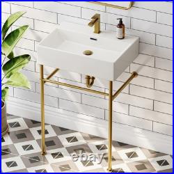 HOROW 24x17 Inch Console Bathroom Sink Wall-Mount Modern Ceramic Sink Porcelain