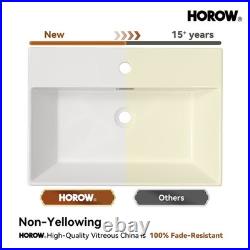 HOROW 24x17 Inch Console Bathroom Sink Wall-Mount Modern Ceramic Sink Porcelain