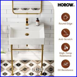 HOROW 24x17 Inch Console Bathroom Sink Wall-Mount Modern Ceramic Sink Porcelain