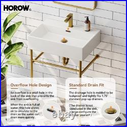 HOROW 24x17 Inch Console Bathroom Sink Wall-Mount Modern Ceramic Sink Porcelain