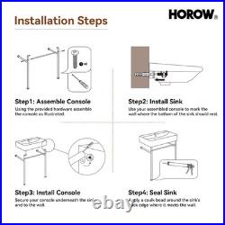 HOROW 24x17 Inch Console Bathroom Sink Wall-Mount Modern Ceramic Sink Porcelain