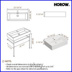 HOROW 24x17 Inch Console Bathroom Sink Wall-Mount Modern Ceramic Sink Porcelain