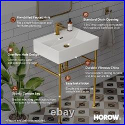 HOROW 24x17 Inch Console Bathroom Sink Wall-Mount Modern Ceramic Sink Porcelain