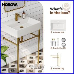 HOROW 24x17 Inch Console Bathroom Sink Wall-Mount Modern Ceramic Sink Porcelain