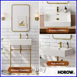 HOROW 24x17 Inch Console Bathroom Sink Wall-Mount Modern Ceramic Sink Porcelain