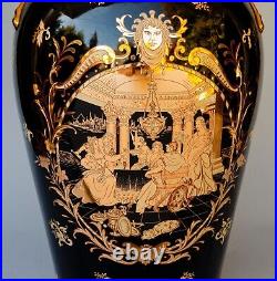 HUGE Chinese Porcelain Mirror Black Palace Vase With Gold Gilt Decoration 24 T
