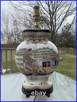 Hand painted Chinese Porcelain China Oklahoma Importing American Flag Lamp