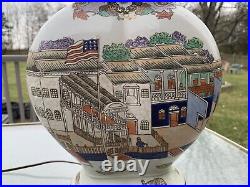 Hand painted Chinese Porcelain China Oklahoma Importing American Flag Lamp