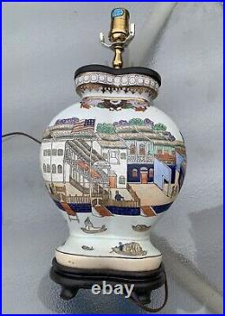 Hand painted Chinese Porcelain China Oklahoma Importing American Flag Lamp