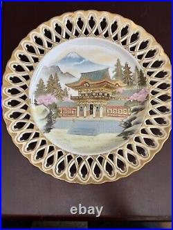 Handpainted Porcelain Decorative Plate With Gold Accents & Lattice Rim Vintage Handpainted Porcelain Decorative Plate With Gold Accents & Lattice Rim Vintage