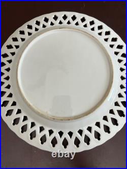 Handpainted Porcelain Decorative Plate With Gold Accents & Lattice Rim Vintage
