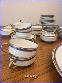 Haviland & Co. Grecian Porcelain China White/Blue/Gold Key Pattern 1840s France