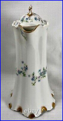Haviland & Co. Limoges France Chocolate Pot Lid Gold 9 Tall China Blue Flowers