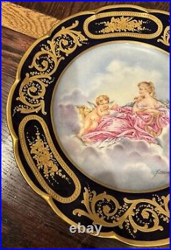 Haviland French Porcelain Painted/Gilded Plate, Woman & Cherub, Signed F. Chonez