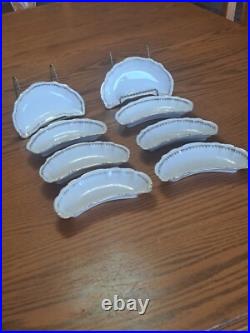 Haviland Hudson Porcelain China Bone Dishes Set of 8 Gold Scroll Pattern USA