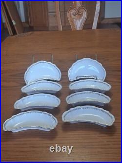 Haviland Hudson Porcelain China Bone Dishes Set of 8 Gold Scroll Pattern USA