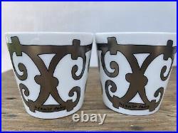 Hermes Balcon du Guadalquivir Silver China Porcelain Candle Holders set of 2