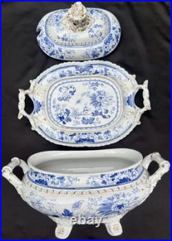 Hicks & Meigh Antique Real Stone China Chinoiserie Soup Tureen Underplate c1815