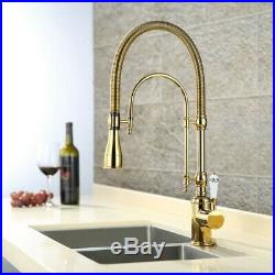 Homary High Arc Swivel Spout Pull-Down Kitchen Faucet Porcelain Handle in Gold