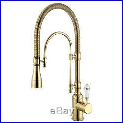 Homary High Arc Swivel Spout Pull-Down Kitchen Faucet Porcelain Handle in Gold