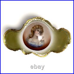Imperial China Austria Portrait Celery Dish 1900-15 Gold Gilt Trim Antique