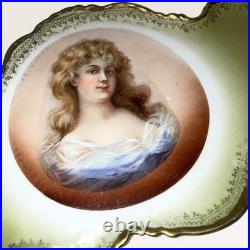 Imperial China Austria Portrait Celery Dish 1900-15 Gold Gilt Trim Antique