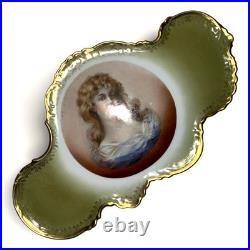 Imperial China Austria Portrait Celery Dish 1900-15 Gold Gilt Trim Antique
