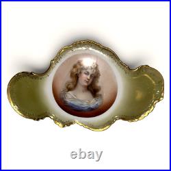 Imperial China Austria Portrait Celery Dish 1900-15 Gold Gilt Trim Antique