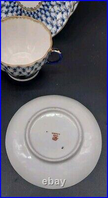 Imperial Lomonosov Porcelain, 22K Gold Cobalt Net Tea Set For 2, 10 Pcs