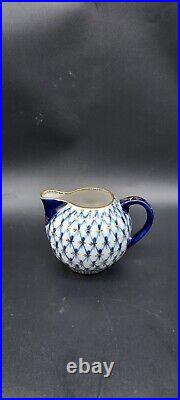 Imperial Lomonosov Porcelain, 22K Gold Cobalt Net Tea Set For 2, 10 Pcs