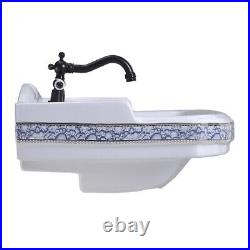 India Reserve Bathroom Pedestal Sink White Porcelain Blue and Gold