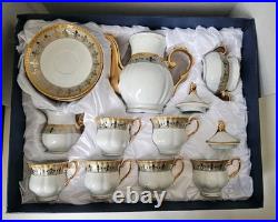 Italian Design Porcelain Fine China Tea Set Gold Fleur-De-Lis Design 14 Piece