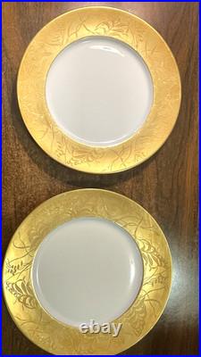J Louis Coquet Khazard Limoges France 2 Plates 10 & 10.5 Painted Engraved