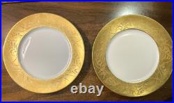 J Louis Coquet Khazard Limoges France 2 Plates 10 & 10.5 Painted Engraved