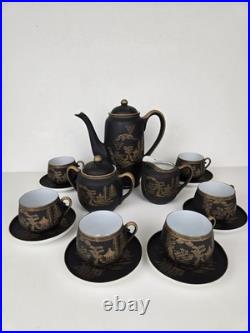 Japan China Porcelain Black withGold set 15 pieces