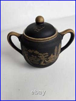 Japan China Porcelain Black withGold set 15 pieces